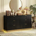 Fluted Dresser for Bedroom with 6 Drawers, 54" Wide Modern Chest of Drawers with Lighting, Wooden Dresser TV Stand with Curved Edges, Closet Organizer for Living Room, Hallway, Black