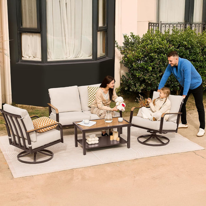 4 Piece Patio Furniture Set, Swivel Rocker Chairs,Beige