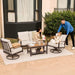 4 Piece Patio Furniture Set, Swivel Rocker Chairs,Beige