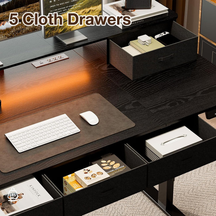 71X32" Electric Standing Desk with 5 Drawers,Power Outlets,Led Light, Black