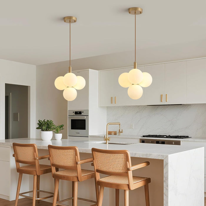 Glass Globe Chandeliers, 4-Light Gold Dining Room Light Fixture, 11In Milk Glass Pendant Lights Kitchen Island Modern Chandeliers for Dining Room Kitchen Living Room Bedroom Hallway Entryway Foyer