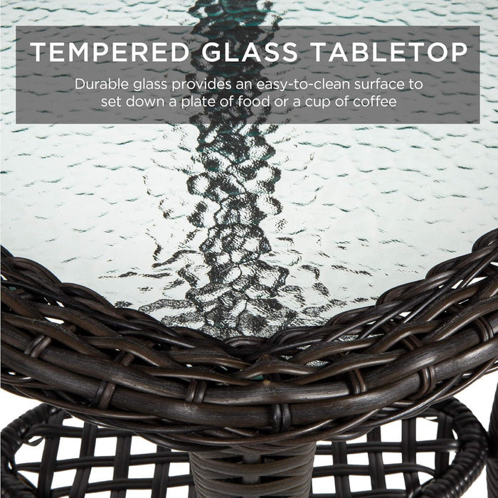 3-Piece Outdoor Wicker Patio Bistro Set W/ 2 360-Degree Swivel Rocking Chairs and Tempered Glass Top Side Table - Rust