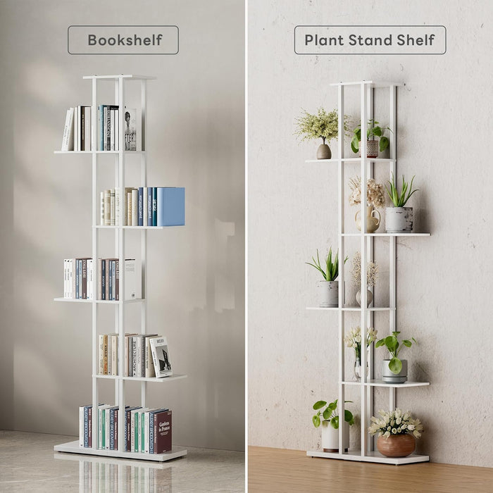 White 6-Tier Corner Bookshelf Slim 9.45x20.8x62.2In