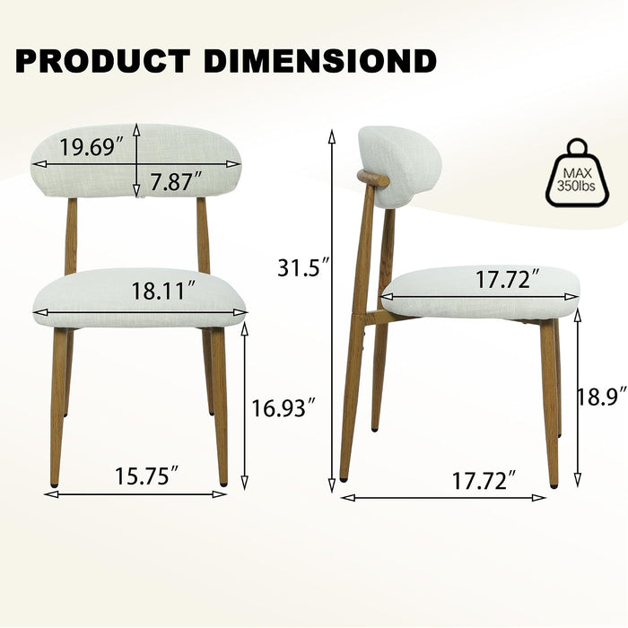 Modern Upholstered Dining Chairs Set of 6, Mid-Century Metal Frame with Wood Grain, Linen Fabric Side Chair for Kitchen Dining Room, 350Lbs Capacity, Beige