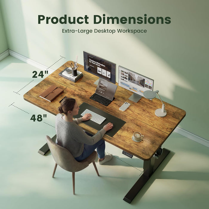 48 X 24 Standing Desk, Height Adjustable Electric Computer Desk, Sit Stand up Home Office Workstations, Rustic Brown