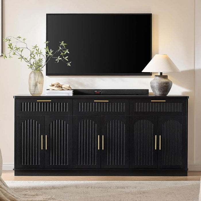 70" Modern Buffet Cabinet with 6 Doors & 3 Drawers Storage, Black