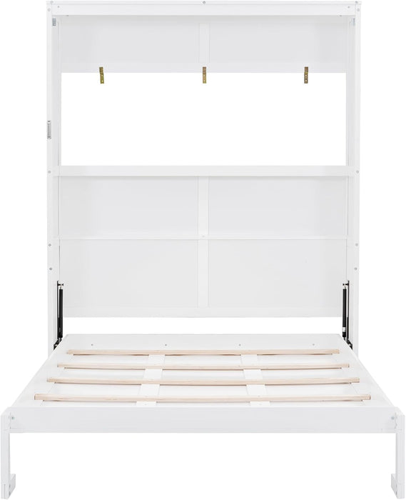 Queen Murphy Cabinet Bed Integrated Shelving White