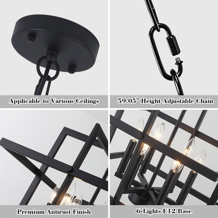 Black Industrial Geometric Pendant Lighting 6 Light