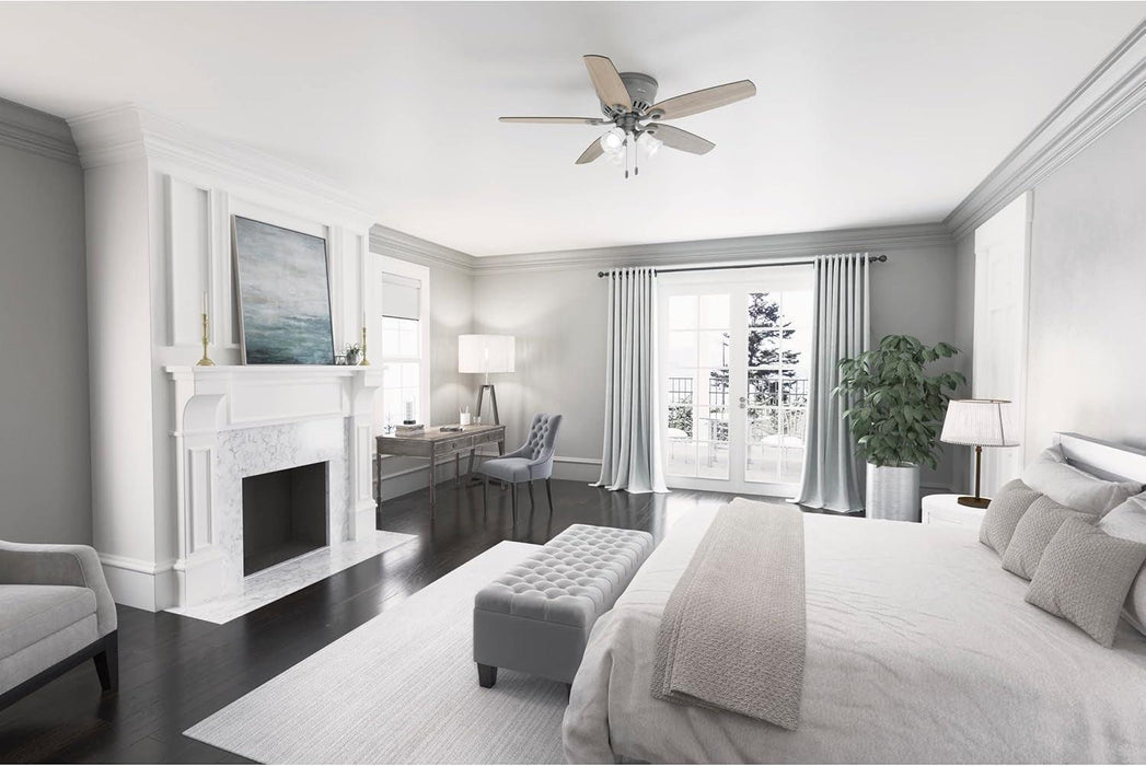 52 Inch Indoor Ceiling Fan with LED Lights - Ceiling Fan with Pull Chain, for Bedroom, Living Room, or Kitchen, Low Profile Mount, No Remote, 5 Blades - Builder 51113, Matte Silver