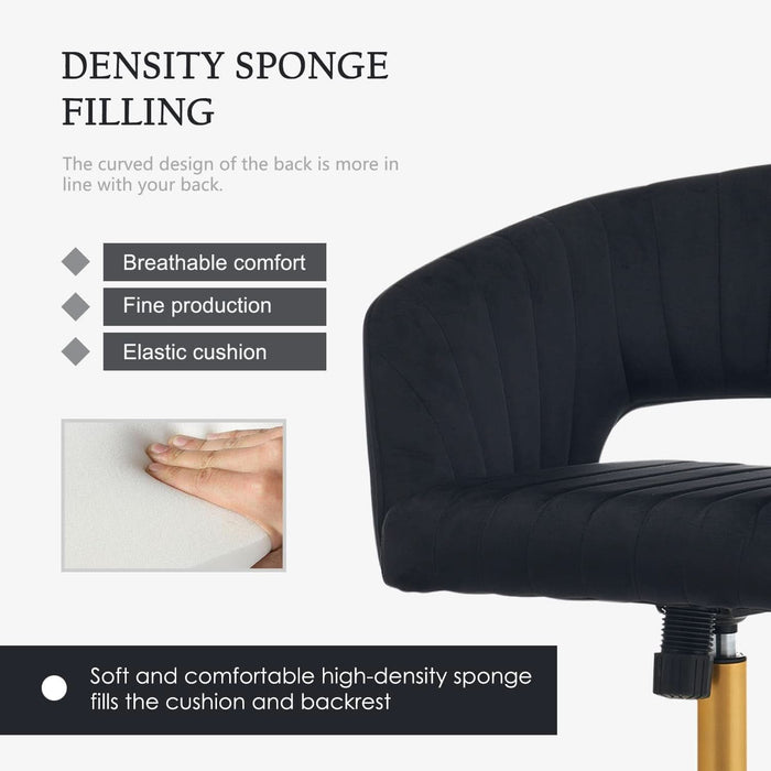Home Office Chair Swivel Velvet Desk Chair, Vanity Chair with 360 Swivel Armchair and Gold Base,For Living Room, Bedroom, Vanity, Study (Black)