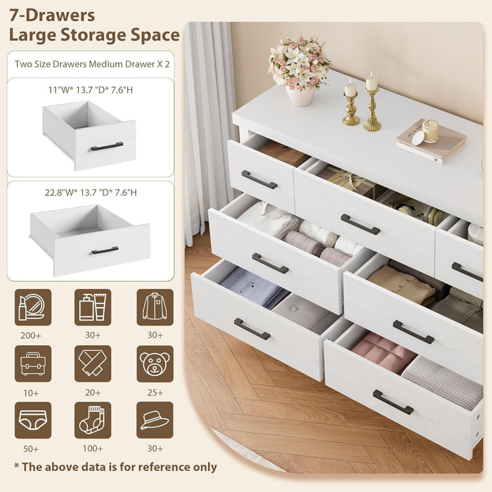 Dresser for Bedroom with 7 Drawers, Storage Chest of Drawers with Metal Handle, Wooden Dresser Organizer for Living Room,Closet,Entryway,Nursery