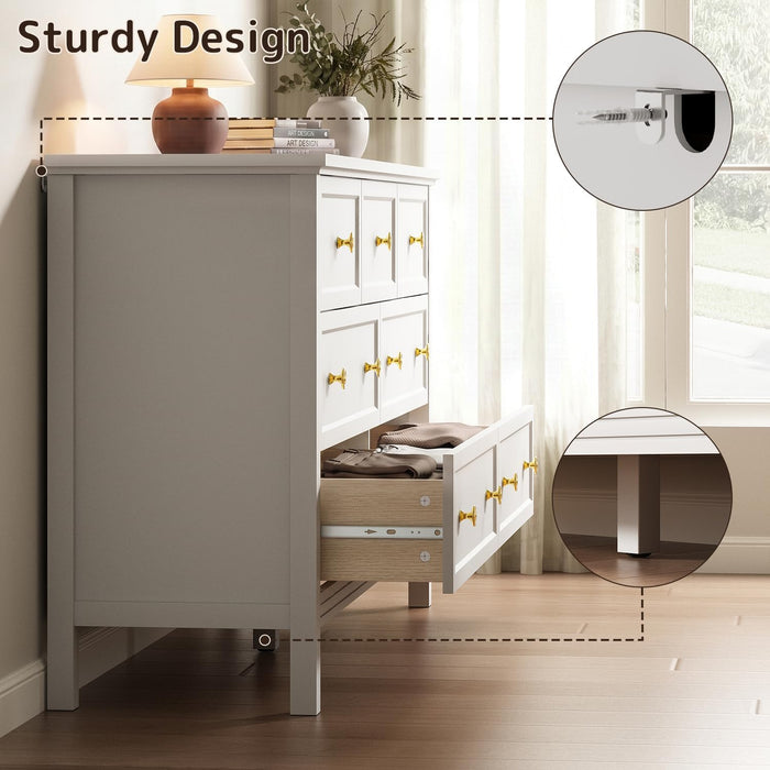 55" White Dresser for Bedroom with 7 Drawers & Modern Gold Handle