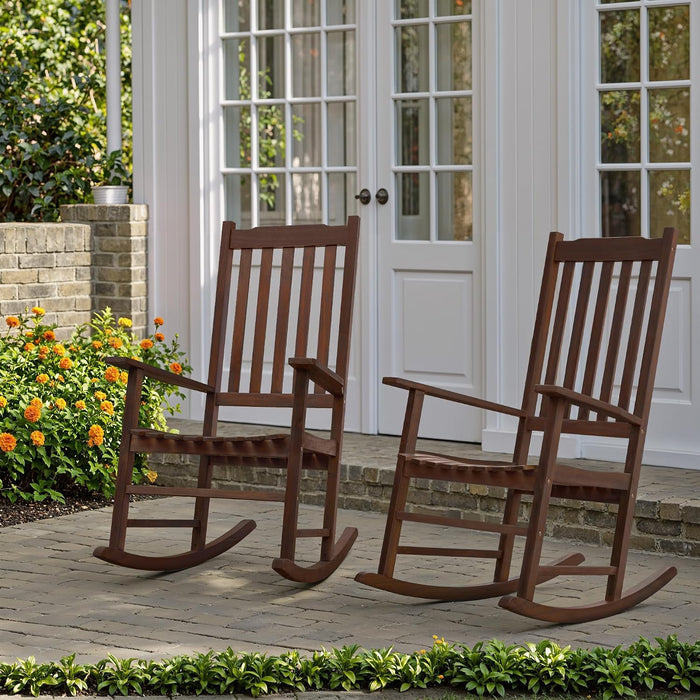 Acacia Wood Outdoor Rocking Chairs Set of 2 (Brown)