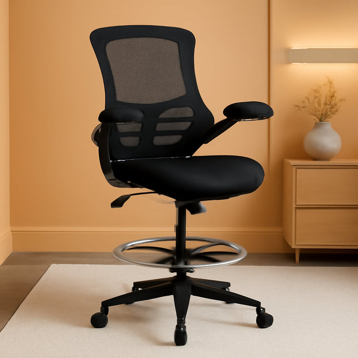 Kelista Mid-Back Swivel Office Chair with Adjustable Seat Height, Ergonomic Mesh Desk Chair with Flip-Up Armrests, Black