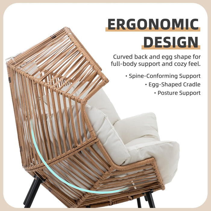 Wicker Double Egg Chair PE Rattan with Thicken Padded Cushion, 2 Person Oversized Patio Lounge Loveseat Chair for Outdoor, Indoor, Balcony, Backyard, Garden, Beige