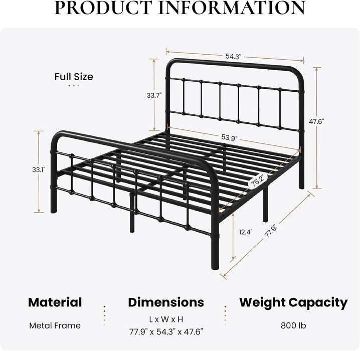 Full Size Metal Platform Bed Frame, Black