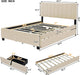 Queen Bed Frame with Trundle Bed,Velvet Upholstered Platform Bed Frame with Storage Drawers,Queen Size Trundle Bed with Headboard for Kids Teens Adults,Beige