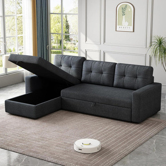 Dark Grey Sectional Sofa Bed L-Shaped, 81.5", Storage