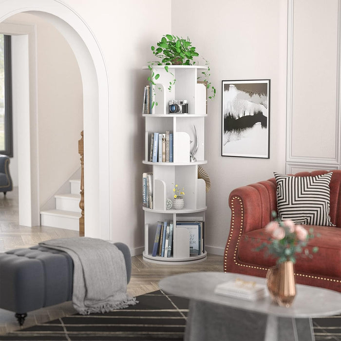 Rotating Corner Bookshelf 360 Degree White Storage