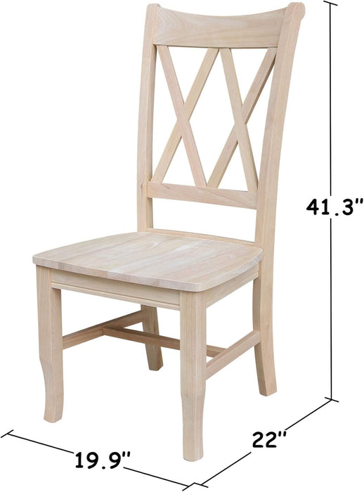 Set of Two Solid Parawood Dining Chairs, Traditional Double X-Back, Armless, Premium, Diy-Ready for Custom Kitchen/Dining/Accent Spaces, Unfinished