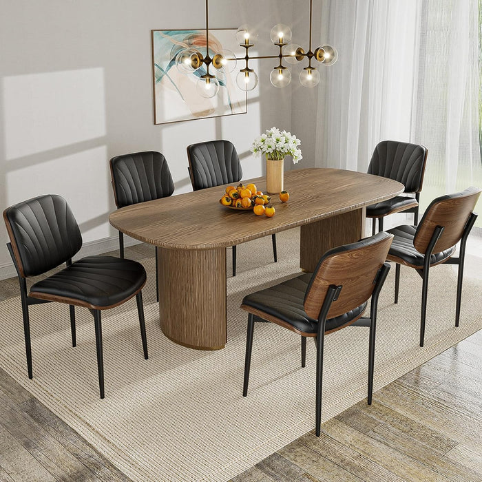 Dining Chairs Set of 2, Modern Kitchen Dining Room Chair, Leather Kitchen Chairs with Walnut Back and Metal Legs for Dining Room, Accent Chair for Living Room