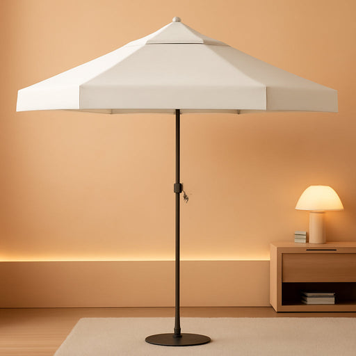 CROWN SHADES 9 Ft Patio Umbrella with Auto-Tilt & Olefin Fabric - Patented 90° Edge Connection Wind Resistant, Outdoor Umbrella for Table, Pool, Beach, Effortless Crank System