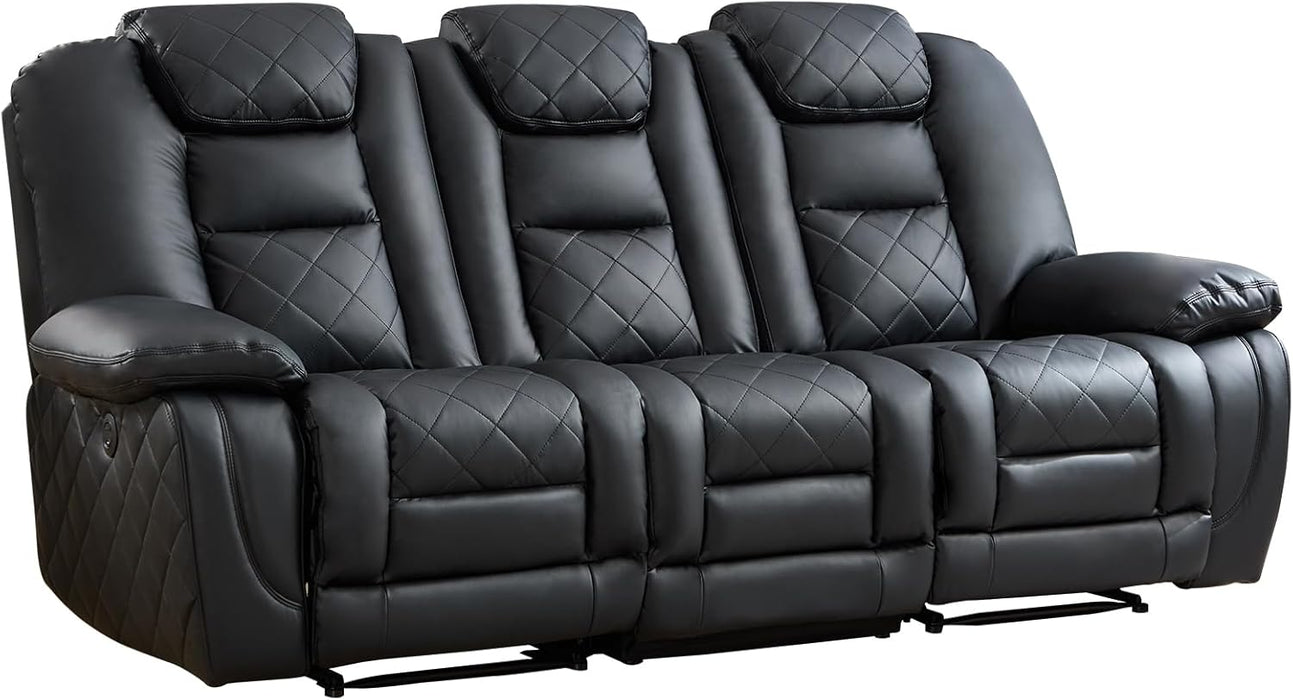 Faux Leather Power Reclining Sofa, Electric 3 Seat Recliner Sofa Chair with USB and Type-C Charging Ports, Overstuffed Armrest and Backrest, Couch Furniture for Living Room, Black