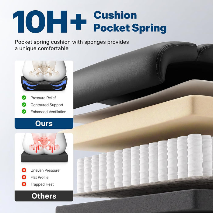 Office Chair, High Back Ergonomic Desk Chair with Inflatable Lumbar Support for Lower Back Pain Relief, Executive Leather Computer Chair with Rocking Function & Padded Flip-Up Arm