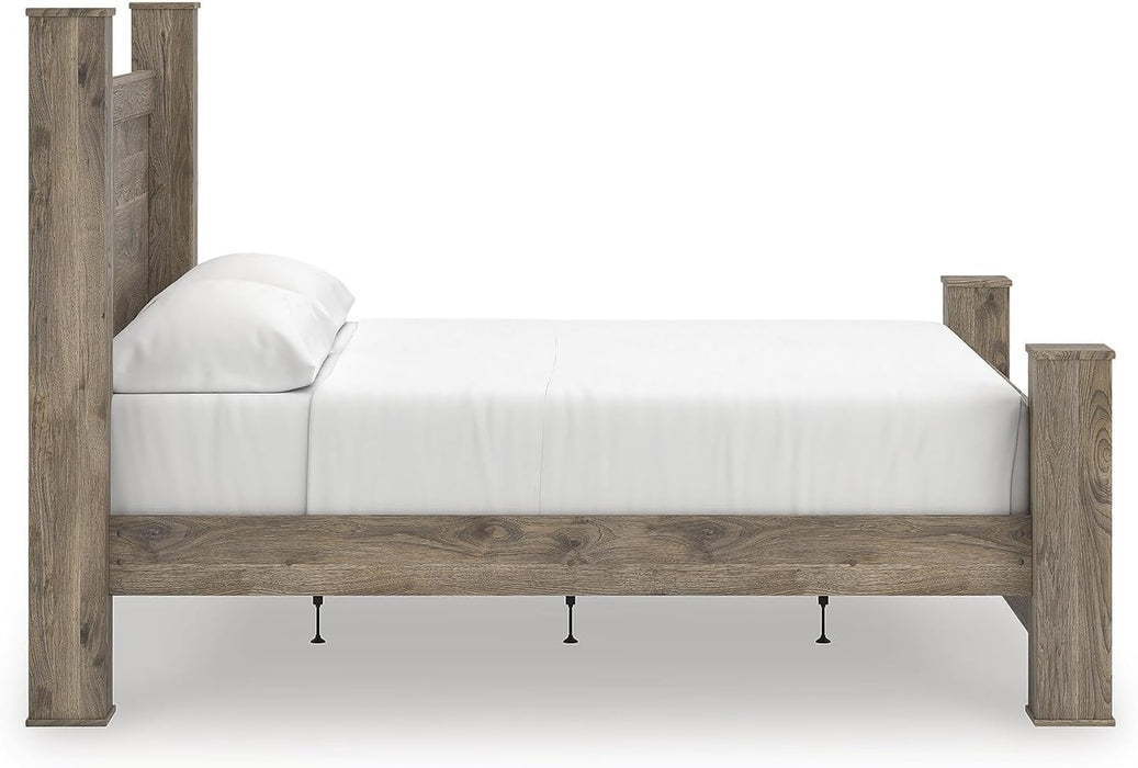 Signature Design by Ashley Keithland King Size Bed Frame with Poster Headboard, Traditional Bedframe in Wood with Hickory Grain Look, Bedroom Furniture, Deep Brown