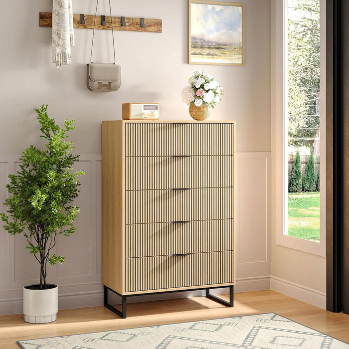 5 Drawers Dresser, 49.2’’ Tall Modern Chest of Drawers for Bedroom, Large Closet Dressers with Drawers, Wooden Drawer Dresser for Bedroom, Living Room, Hallway