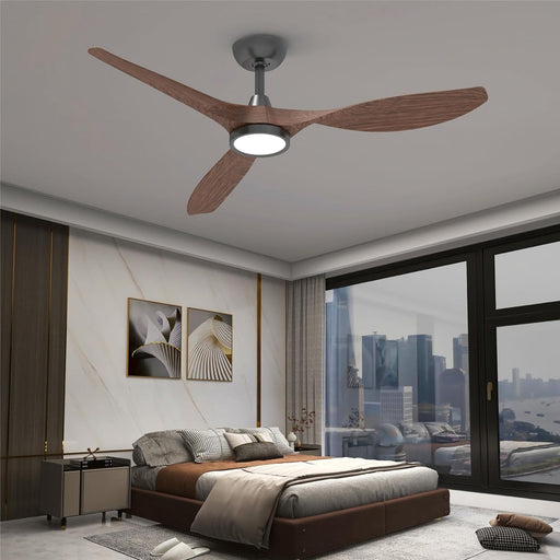 Ceiling Fans with Lights and Remote, 52 Inch Large Airflow Indoor Ceiling Fans with Quiet DC Motor and 3 Colour Temperature Black Noiseless ABS Fan Blades (Dark Woodgrain)