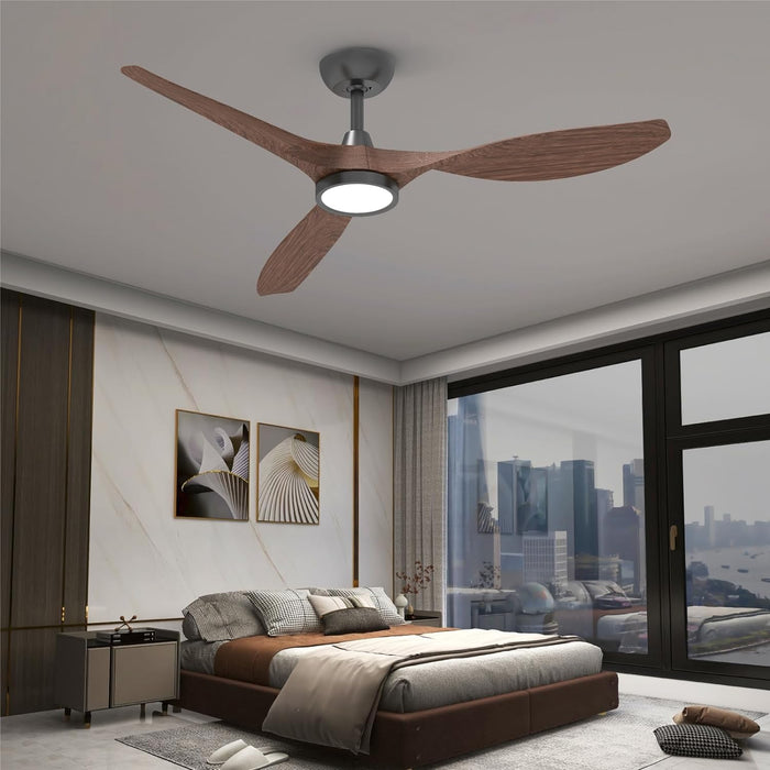 Ceiling Fans with Lights and Remote, 52 Inch Large Airflow Indoor Ceiling Fans with Quiet DC Motor and 3 Colour Temperature Black Noiseless ABS Fan Blades (Dark Woodgrain)