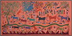 Stampede in the Village | Bhil Art by Bhuri Bai | Exquisite Indian Tribal Artwork | Traditional Folk Painting on Canvas | Vibrant Energy & Cultural Balance | Captivating Wall Décor | Meaningful & Unique Gift