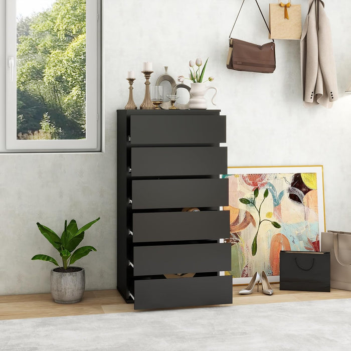 Black 6 Drawer Handleless Dresser Storage Organizer