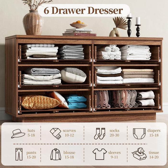 6 Drawer Dresser Walnut, Double Chest of Drawers