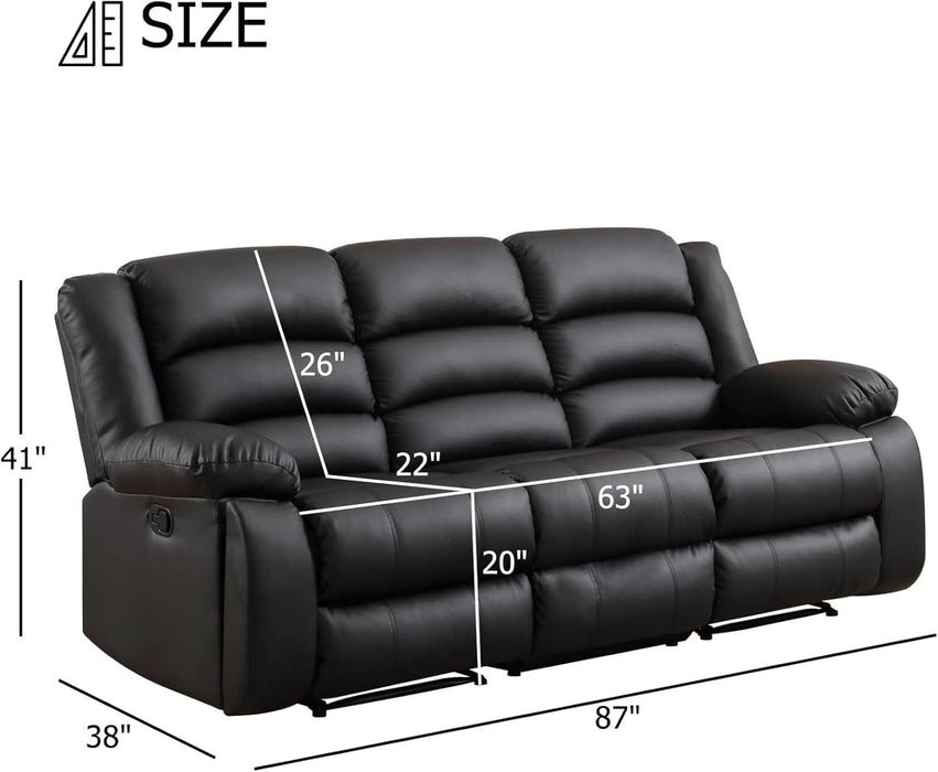 Faux Leather Manual Reclining Sofa with 2 Concealed Cup Holders, Overstuffed Armrest 3 Seat Recliner Sofa, Couch for Living Room, Meeting Room, Bedroom, Black