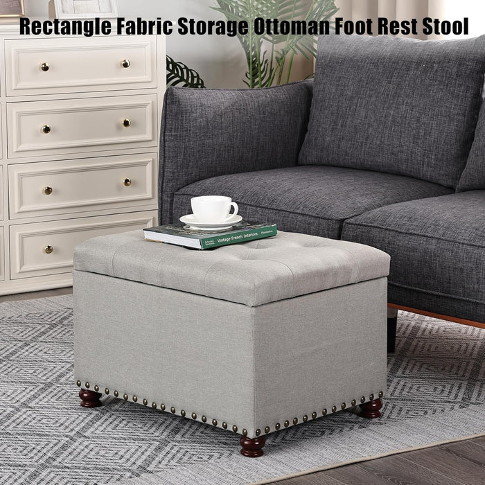 Storage Ottoman, 24" Linen Fabric Rectangle Bench Foot Rest Stool, Fabric Footrest Ottomans with Storage, Storages Seats for Living Room, Bedroom, Office