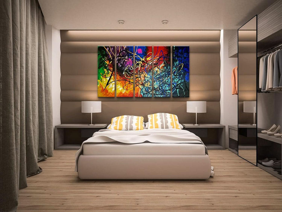 5 Panels Abstract Heart Oil Paintings Reproduction on Canvas Wall Art Decor Ready to Hang for Home Office Decorations Extra Large Modern 100% Hand Made Contemporary Impressionist Artwork