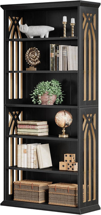 Black Freestanding Floorstanding Bookshelf 75 Inch Wood