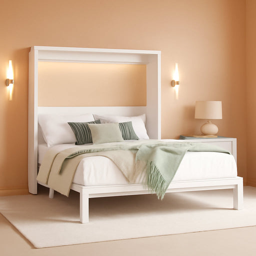 Queen Size Cabinet Murphy Bed with Charging Station and Drawers, Multiple Storage Foldable Hideaway Wall Murphy Bed Frame with Solid Slat, No Box Spring Needed, Easy Assembly, for Bedroom, White