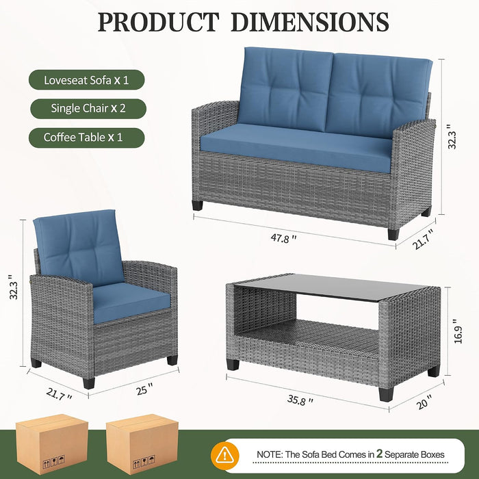 4-Piece Wicker Outdoor Patio Furniture Set with Table