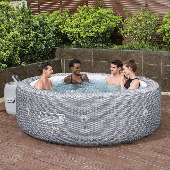 Saluspa Sicily Airjet 7 Person Inflatable Hot Tub round Portable Outdoor Spa with 180 Soothing Airjets and Insulated Cover