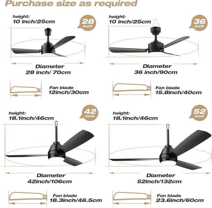 28" Gazebo Fan with Light,Plug in Ceiling Fan Light,Outdoor Ceiling Fan with Light,Hanging Fan with Hook,35W 3000-6500K,Remote/App Control,Portable Fan Light for Patios,Porch