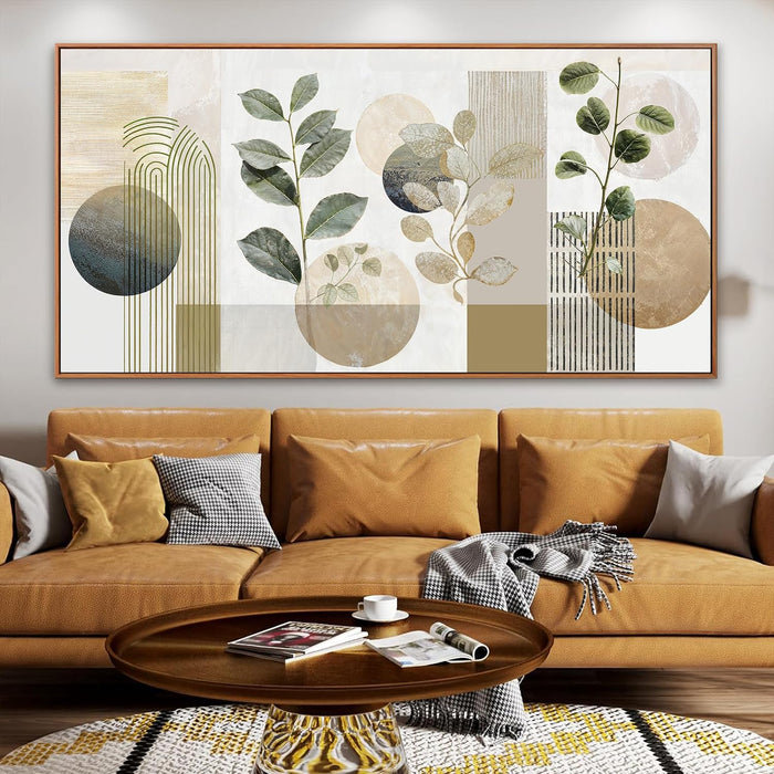 Large Boho Wall Art for Living Room 29 X 58 in Green Botanical Boho Wall Art Modern Canvas Art Wall Decor Natural Abstract Geometry Lines Prints Picture Ready to Hang with Framed