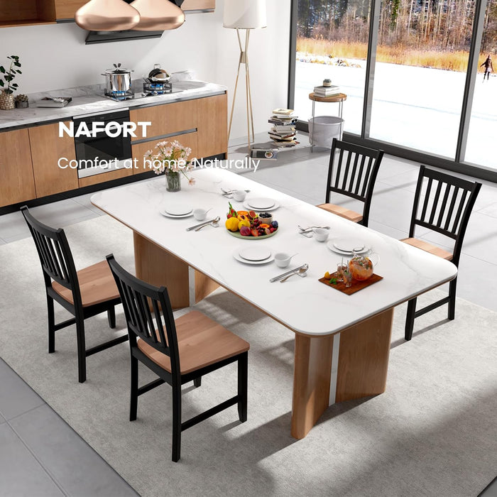 Wood Dining Chairs Set of 4, High Back Kitchen Chairs with Solid Rubber Wood Legs, Non-Slip Foot Pads, Max Load 300 Lbs, Farmhouse Seat Dining Room Chairs