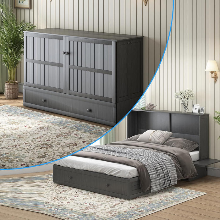 Queen Murphy Bed Cabinet SpaceSavingDesign USB Charging
