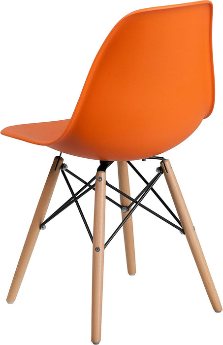 Elon Series Orange Plastic Chair with Wooden Legs for Versatile Kitchen, Dining Room, Living Room, Library or Desk Use