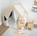 Flair Montessori Style Wooden 5 in 1 Indoor Playhouse Play Tent with Desk Table, Chair, Chalkboard, Floor Cushion and Curtain Shades for Babies, Toddlers, Kids (Large, Windowpane)