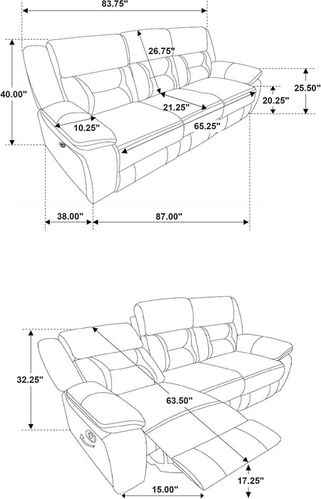 Home Furnishings - Greer - Fabric - Upholstered Motion Reclining Sofa with Drop-Down Console Stainless Steel Cupholders - Living Room - 30-Inch - Taupe - 651351