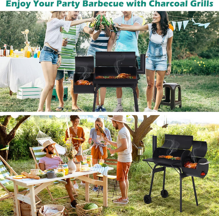 Charcoal Grills 43 Inch Outdoor BBQ Grill Portable Camping Grill Charcoal Smoker with Wheels for 6-10 People Outdoor Camping, Picnics, Patio and Backyard Cooking, Black